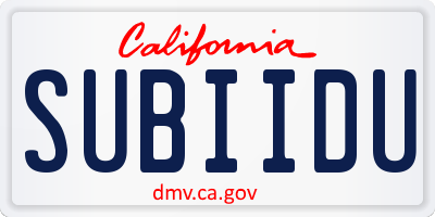 CA license plate SUBIIDU