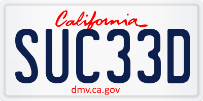 CA license plate SUC33D