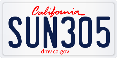 CA license plate SUN305