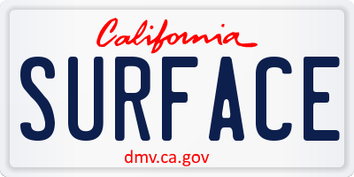 CA license plate SURFACE