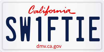 CA license plate SW1FTIE