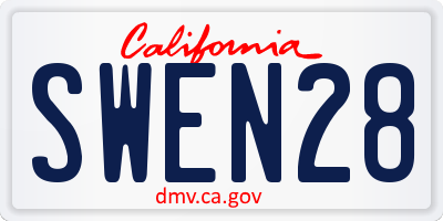 CA license plate SWEN28