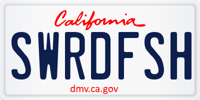 CA license plate SWRDFSH