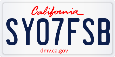 CA license plate SY07FSB