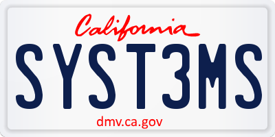 CA license plate SYST3MS