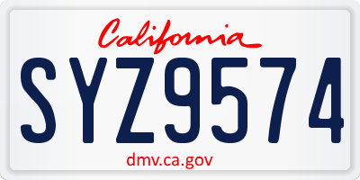 CA license plate SYZ9574