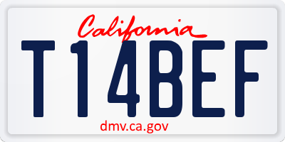 CA license plate T14BEF