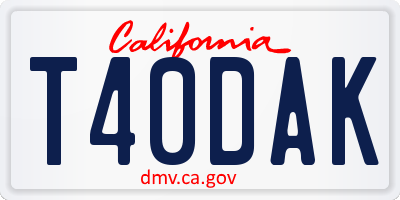 CA license plate T40DAK