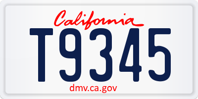 CA license plate T9345