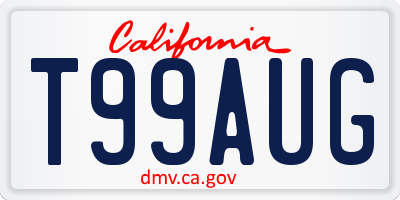 CA license plate T99AUG