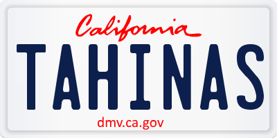 CA license plate TAHINAS