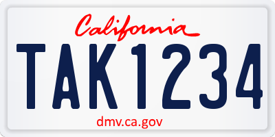 CA license plate TAK1234