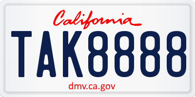 CA license plate TAK8888