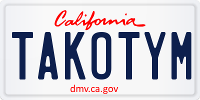 CA license plate TAKOTYM