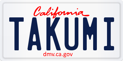 CA license plate TAKUMI