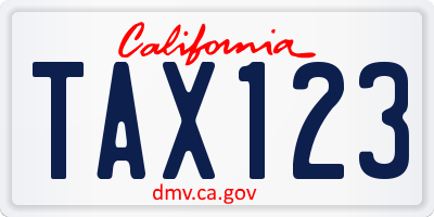 CA license plate TAX123