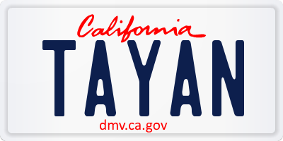 CA license plate TAYAN