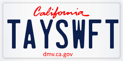 CA license plate TAYSWFT