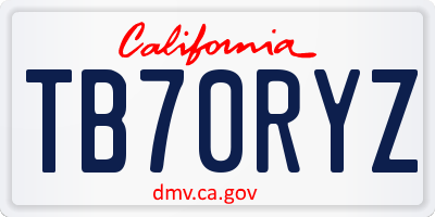 CA license plate TB70RYZ