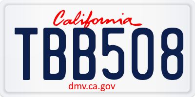 CA license plate TBB508