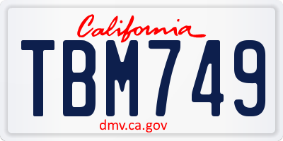 CA license plate TBM749