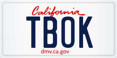 CA license plate TBOK