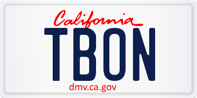 CA license plate TBON