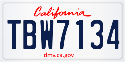 CA license plate TBW7134