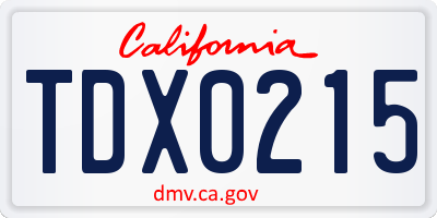 CA license plate TDX0215