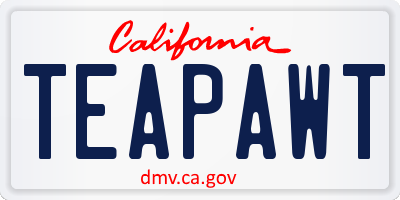 CA license plate TEAPAWT