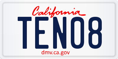 CA license plate TEN08