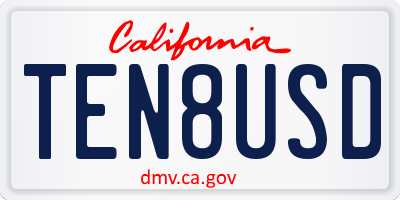 CA license plate TEN8USD