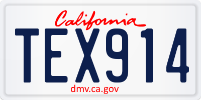 CA license plate TEX914