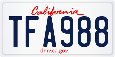 CA license plate TFA988