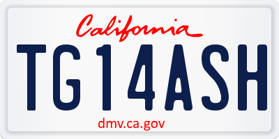 CA license plate TG14ASH