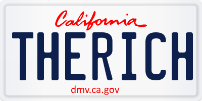 CA license plate THERICH