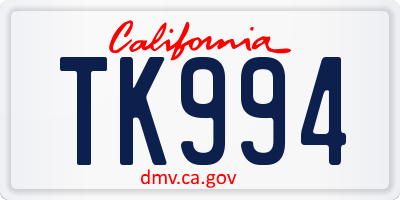 CA license plate TK994