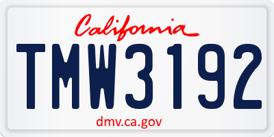 CA license plate TMW3192