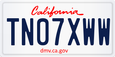 CA license plate TN07XWW