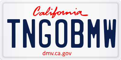 CA license plate TNGOBMW