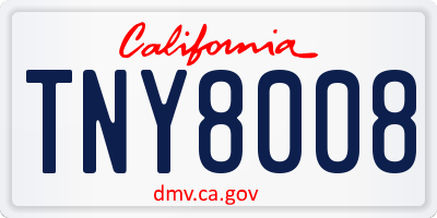 CA license plate TNY8008