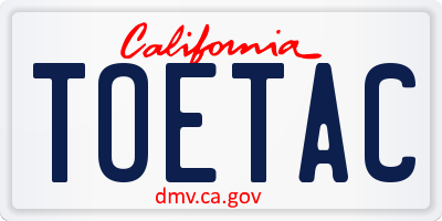 CA license plate TOETAC