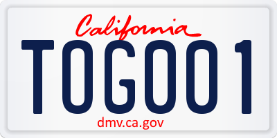 CA license plate TOG001