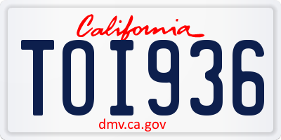 CA license plate TOI936
