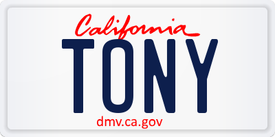 CA license plate TONY