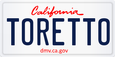 CA license plate TORETTO