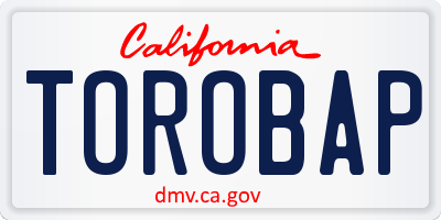 CA license plate TOROBAP