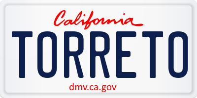 CA license plate TORRETO