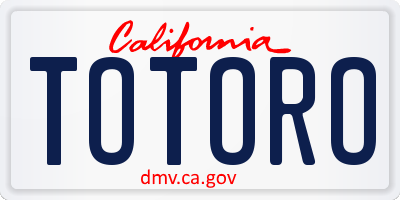 CA license plate TOTORO