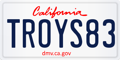 CA license plate TROYS83